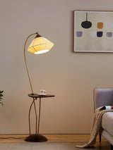 Modern Curve Floor Lamp with Built in Side Table and Walnut Wood Accents