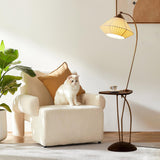Modern Curve Floor Lamp with Built in Side Table and Walnut Wood Accents