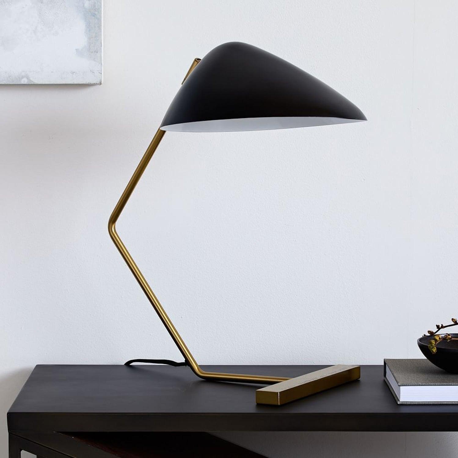 Modern Curvilinear Mid Century Table Lamp with Tilting Shell Shade for Desk and Nightstand
