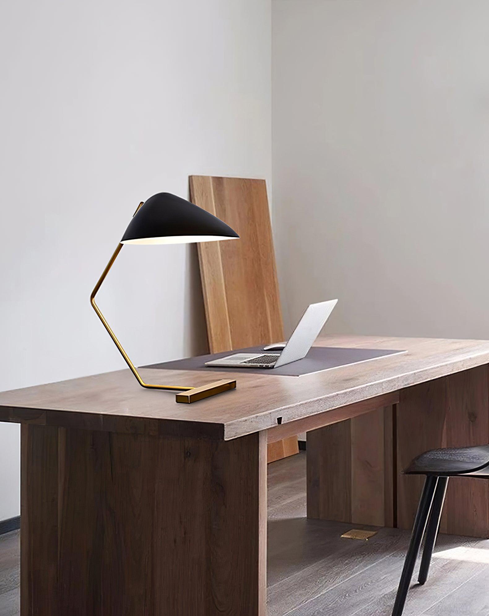 Modern Curvilinear Mid Century Table Lamp with Tilting Shell Shade for Desk and Nightstand