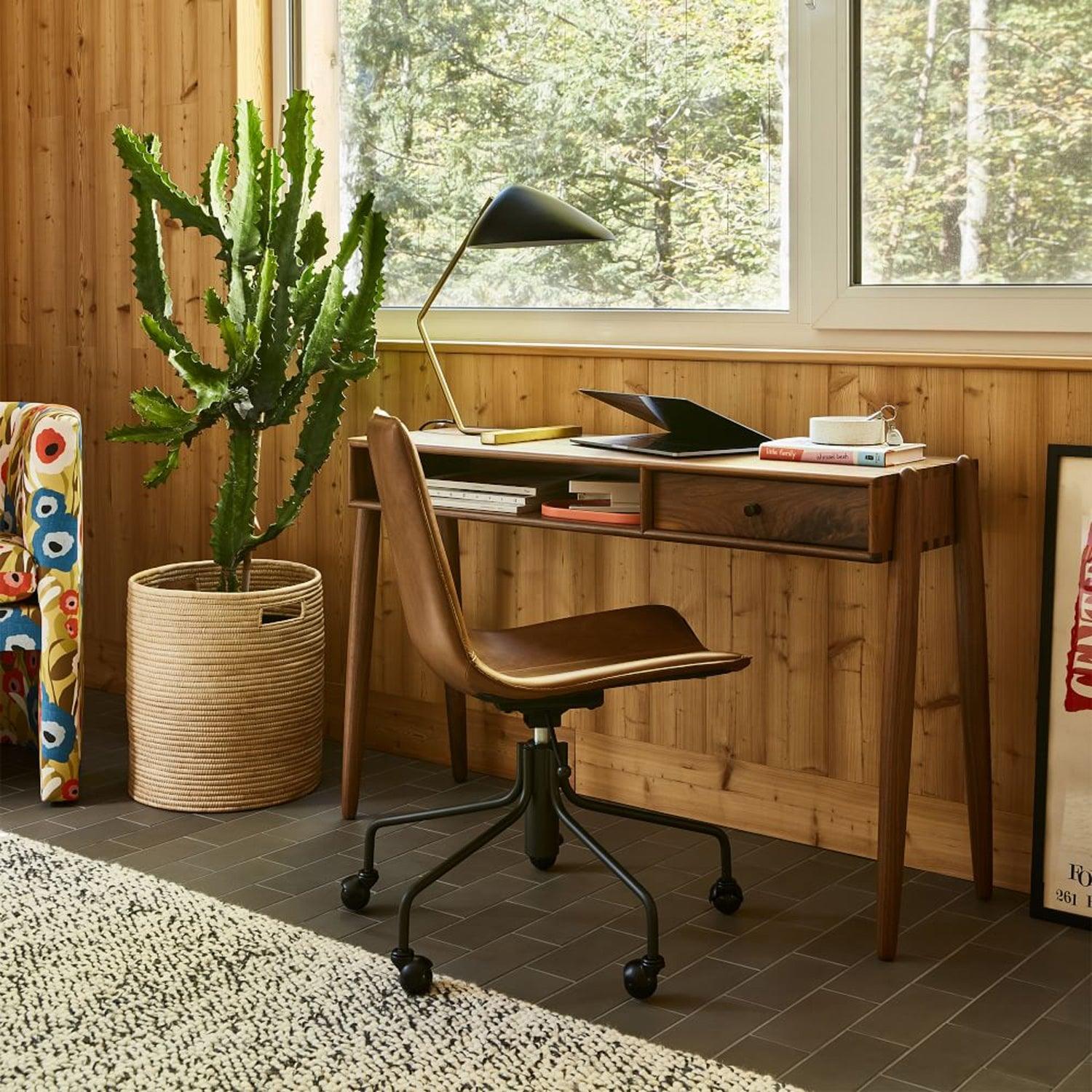 Modern Curvilinear Mid Century Table Lamp with Tilting Shell Shade for Desk and Nightstand