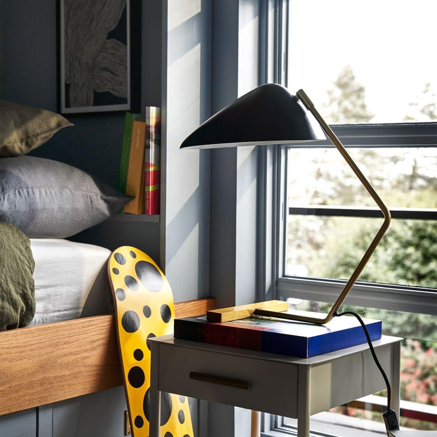 Modern Curvilinear Mid Century Table Lamp with Tilting Shell Shade for Desk and Nightstand