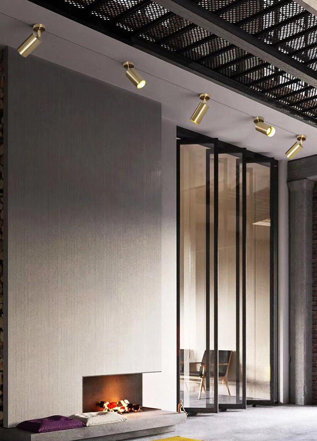 Rotatable Brass Cylinder Spotlight Flush Mount Ceiling Light for Modern Interiors