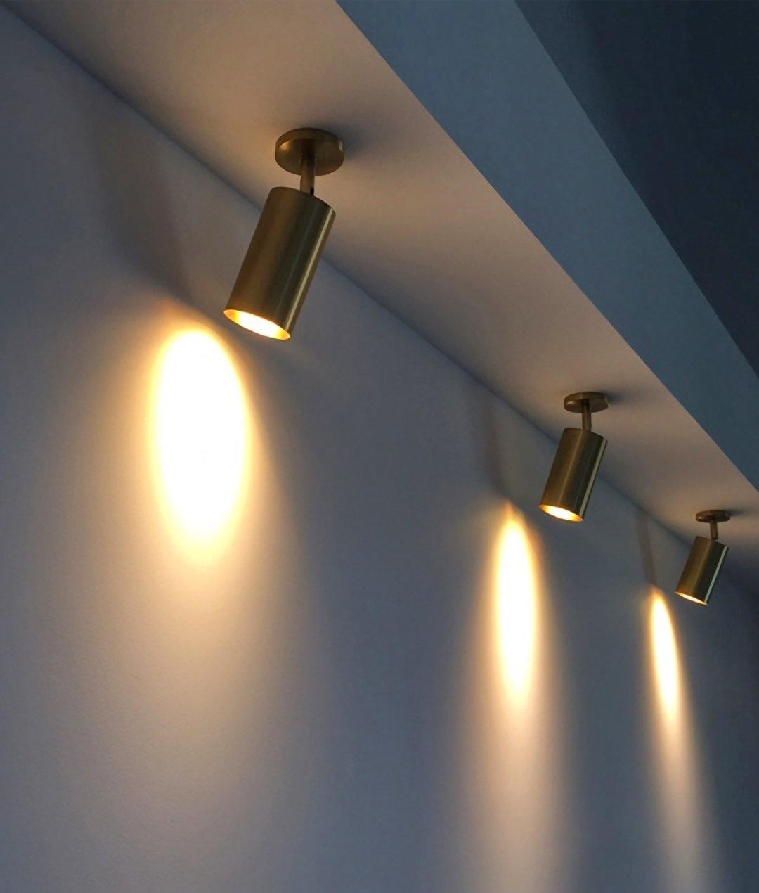 Rotatable Brass Cylinder Spotlight Flush Mount Ceiling Light for Modern Interiors