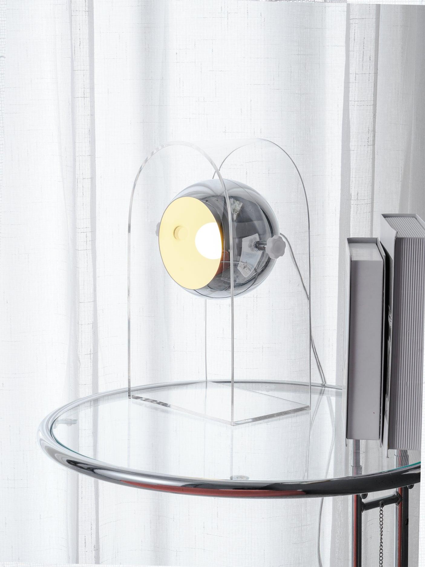 Retro Acrylic and Chrome Sphere Table Lamp Mid Century Modern Side Light