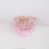 Pink Murano Glass Poliedri Geometric Flush Mount Ceiling Light with Gold Finish and LED Compatibility