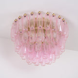 Pink Murano Glass Poliedri Geometric Flush Mount Ceiling Light with Gold Finish and LED Compatibility