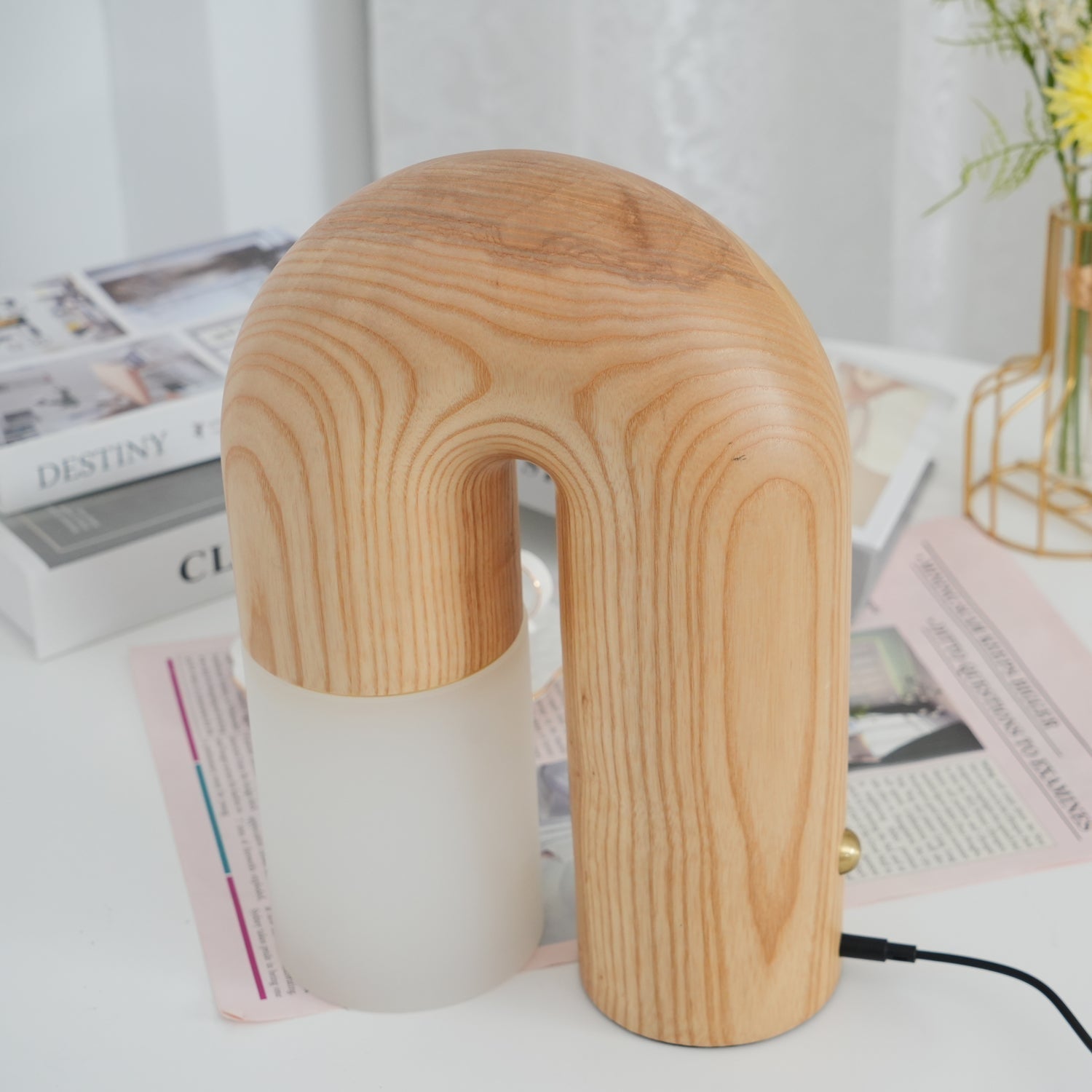 Contemporary Arch Wood LED Table Lamp Minimalist U Shaped Desk Light for Home and Office