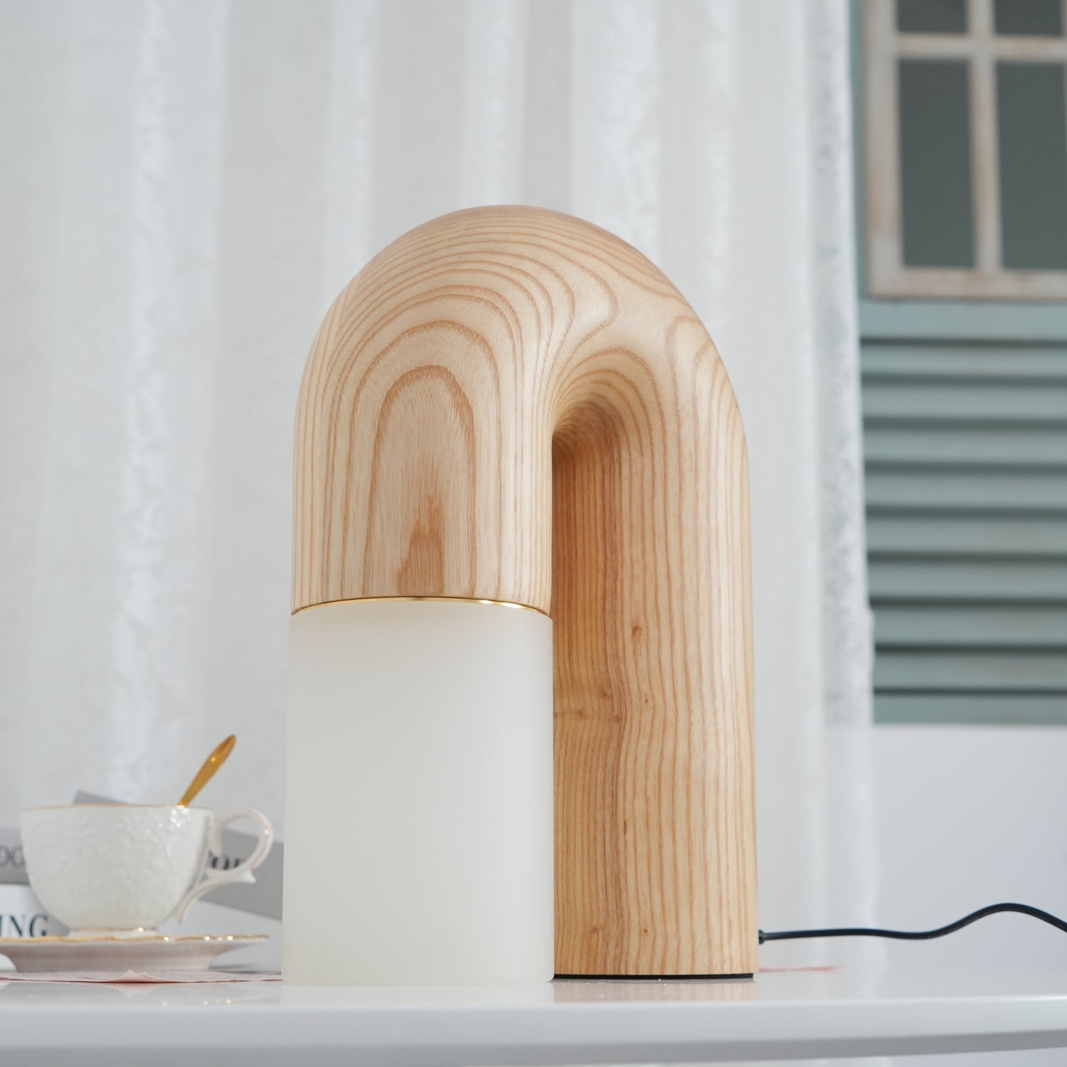 Contemporary Arch Wood LED Table Lamp Minimalist U Shaped Desk Light for Home and Office