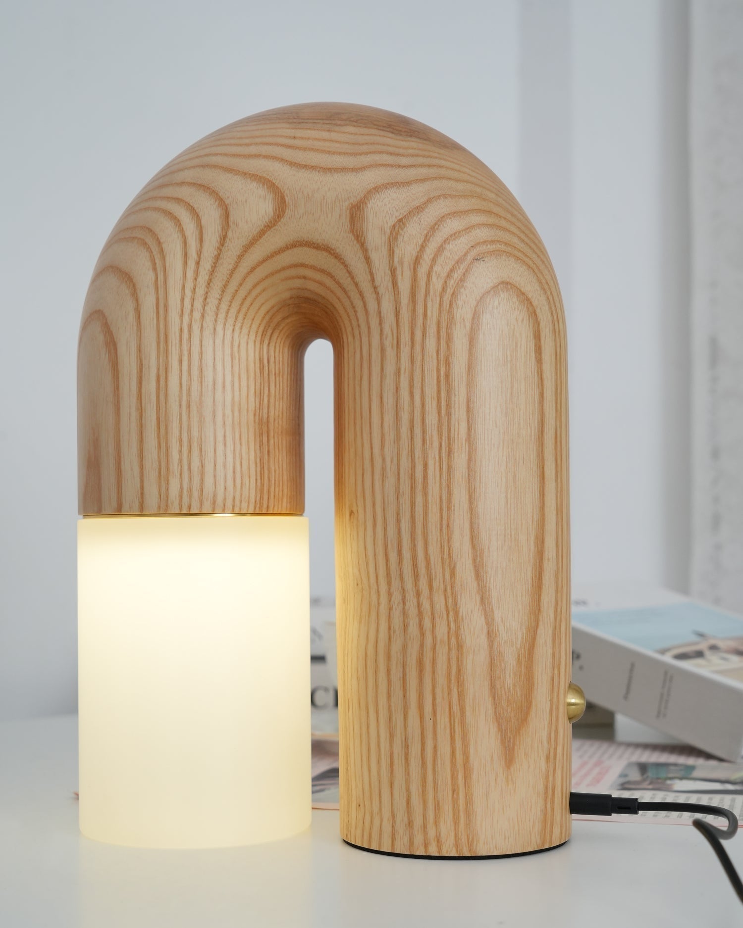 Contemporary Arch Wood LED Table Lamp Minimalist U Shaped Desk Light for Home and Office