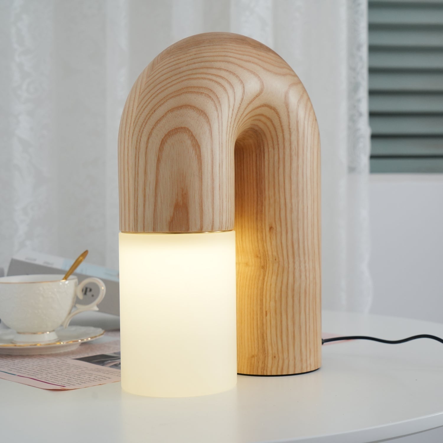 Contemporary Arch Wood LED Table Lamp Minimalist U Shaped Desk Light for Home and Office