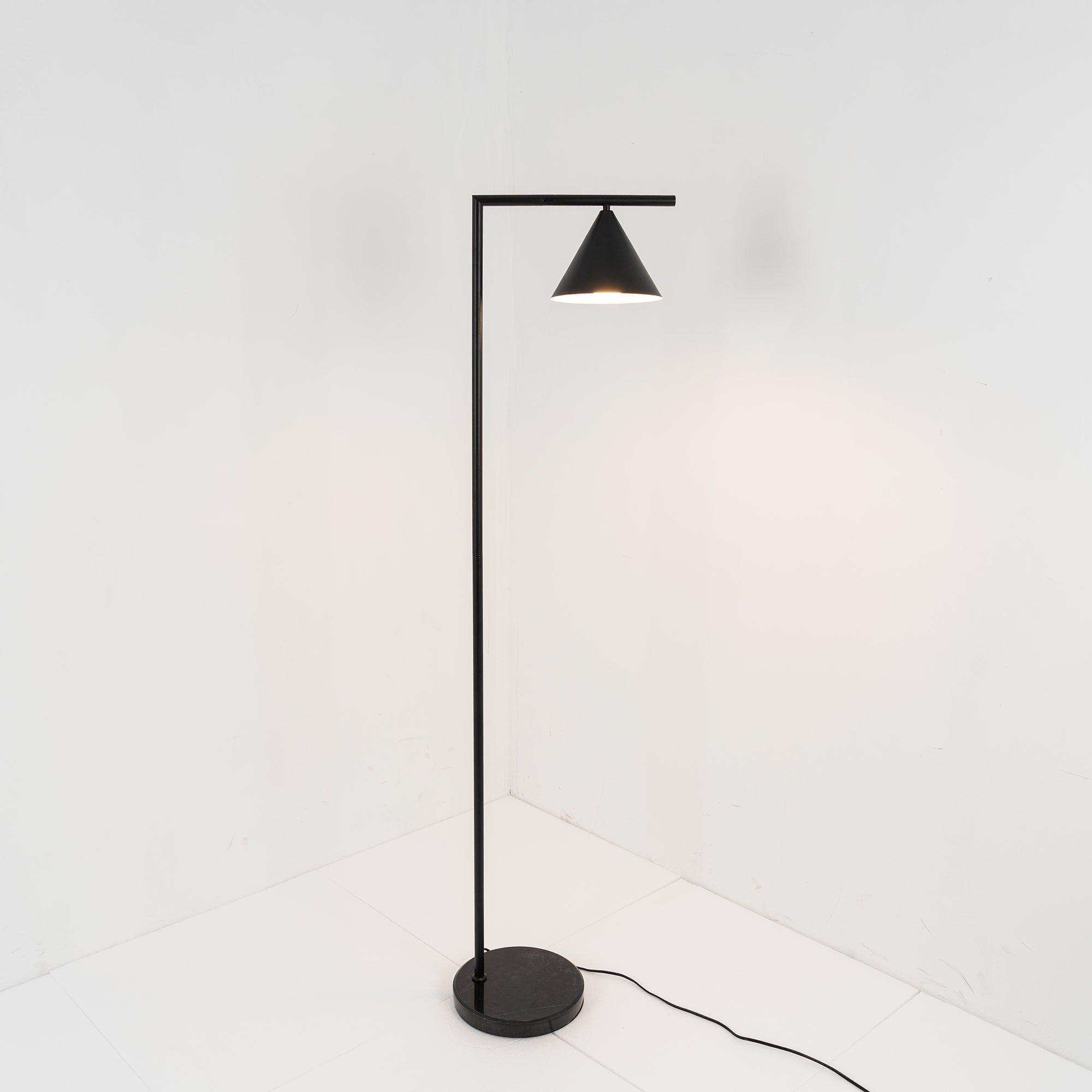 Minimalist Torchiere Floor Lamp with Rotating Cone Shade and Solid Marble Base