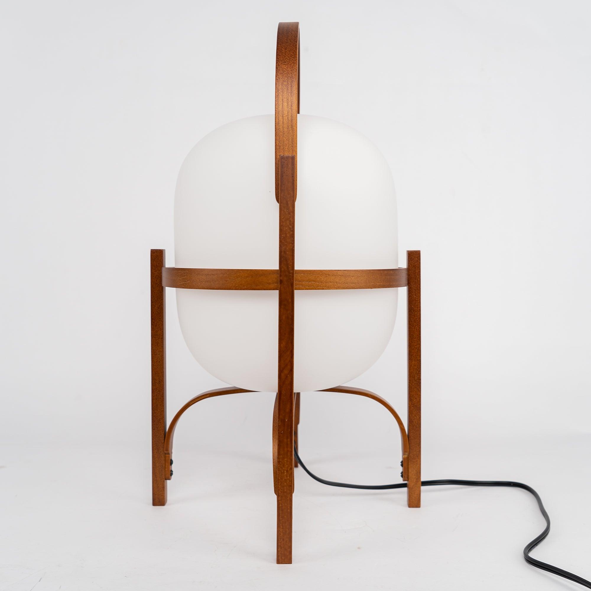 Modern Portable Glass Lantern Table Lamp with Wood Handle and Glass Shade for Ambient Lighting
