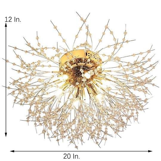 Elegant Flower Branch Crystal Ceiling Lamp 6 Light Brass Flush Mount Lighting