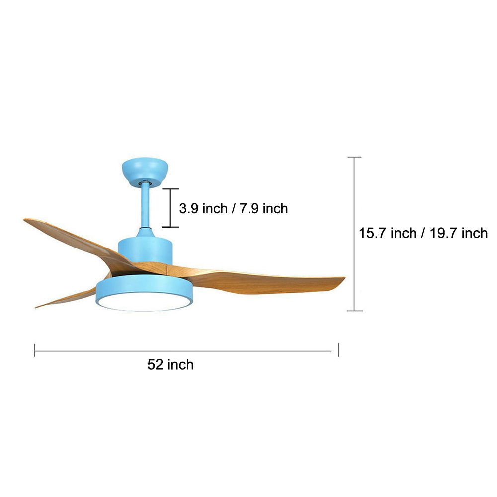 52 Inch Rustic Modern 3 Blade Ceiling Fan with Dimmable LED Light and Remote for Living Room