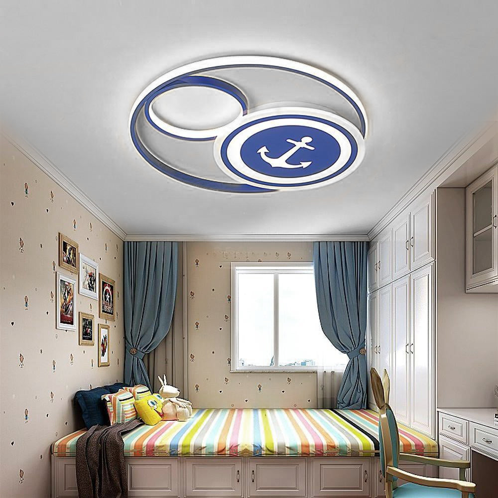 Modern Blue Circular LED Flush Mount Ceiling Light Dimmable Acrylic Fixture for Kids Bedroom