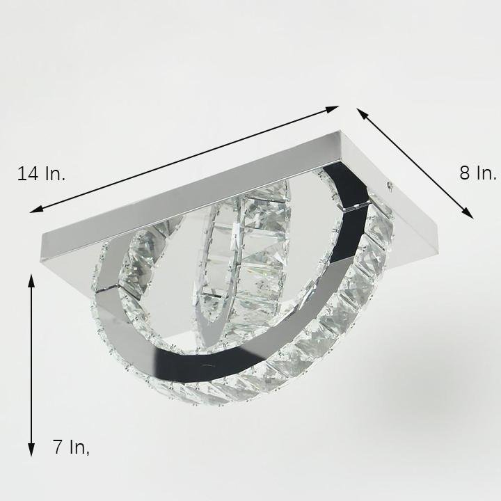 Modern Circular Crystal Flush Mount LED Ceiling Light with Electroplated Metal Finish