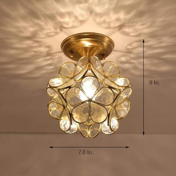 Modern Flower Glass Flush Mount Ceiling Light Copper Brass LED Hallway Fixture