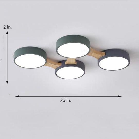 Modern Geometric Wood LED Flush Mount Ceiling Light with Dimmable Circular 5 Light Design