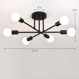 Modern 6 Light Sputnik Semi Flush Mount Ceiling Fixture with Rotatable Iron Arms 22 Inch