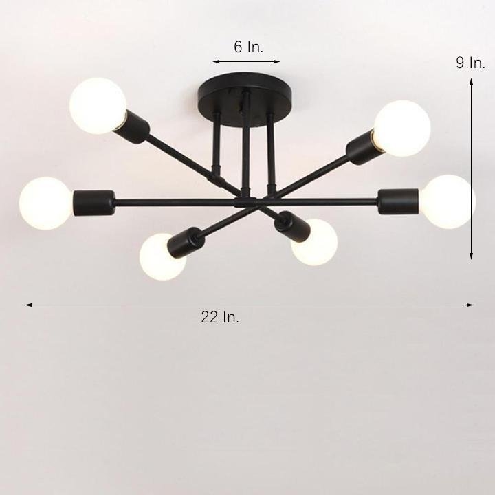 Modern 6 Light Sputnik Semi Flush Mount Ceiling Fixture with Rotatable Iron Arms 22 Inch