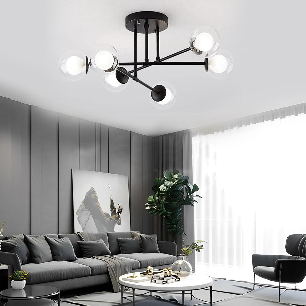 Modern 6 Light Glass Globe LED Flush Mount Ceiling Lamp for Living Room and Bedroom Lighting