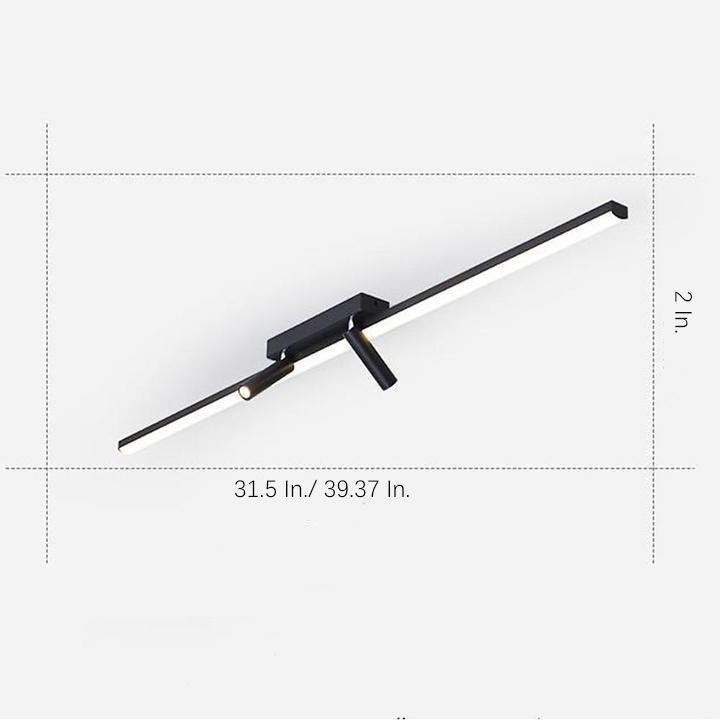 Modern Black Linear Semi Flush Mount LED Ceiling Light with Two Adjustable Spotlights