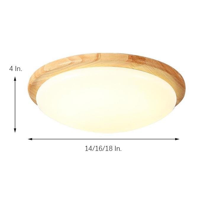 Modern Nordic Wood Flush Mount Ceiling Light 14 Inch Dimmable Bamboo LED Fixture for Bedroom and Office