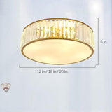 Nordic Crystal Drum LED Ceiling Light Brass Gold Flush Mount Fixture for Kitchen Living Room
