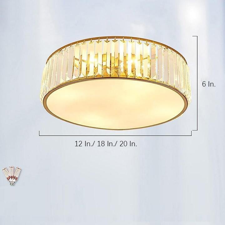 Nordic Crystal Drum LED Ceiling Light Brass Gold Flush Mount Fixture for Kitchen Living Room