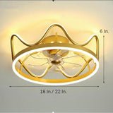 Modern Crown Shape LED Ceiling Fan with Light Dimmable Flush Mount Gold and Black Finish