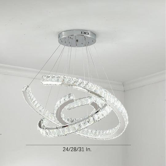 Modern Wave Crystal LED Flush Mount Ceiling Light Stainless Steel Fixture for Dining Room