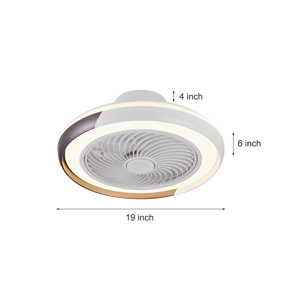 Modern White Flush Mount Bladeless Ceiling Fan with Dimmable LED Light for Low Ceilings