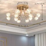Modern Gold Glass Globe LED Flush Mount Ceiling Lamp Luxury Crystal Cluster Lighting Fixture