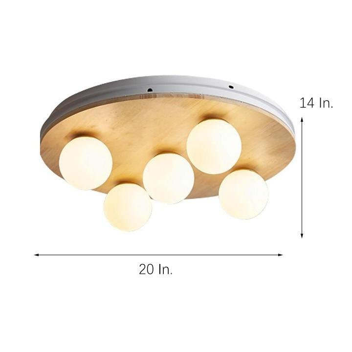 Modern Nordic 5 Light Round Wood and Glass Bubble Flush Mount Ceiling Light