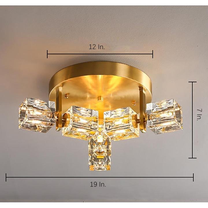 Modern Nordic Crystal LED Flush Mount Ceiling Light Brass Copper 6 Light Fixture