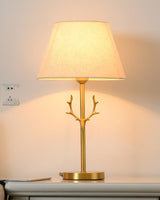 Dalton Antler Inspired Brass Table Lamp with Fabric Shade for Bedside and Living Room Decor