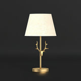 Dalton Antler Inspired Brass Table Lamp with Fabric Shade for Bedside and Living Room Decor