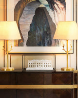 Dalton Antler Inspired Brass Table Lamp with Fabric Shade for Bedside and Living Room Decor