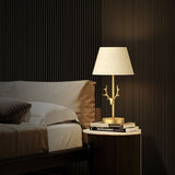 Dalton Antler Inspired Brass Table Lamp with Fabric Shade for Bedside and Living Room Decor