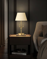 Dalton Antler Inspired Brass Table Lamp with Fabric Shade for Bedside and Living Room Decor