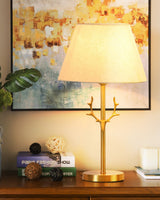 Dalton Antler Inspired Brass Table Lamp with Fabric Shade for Bedside and Living Room Decor