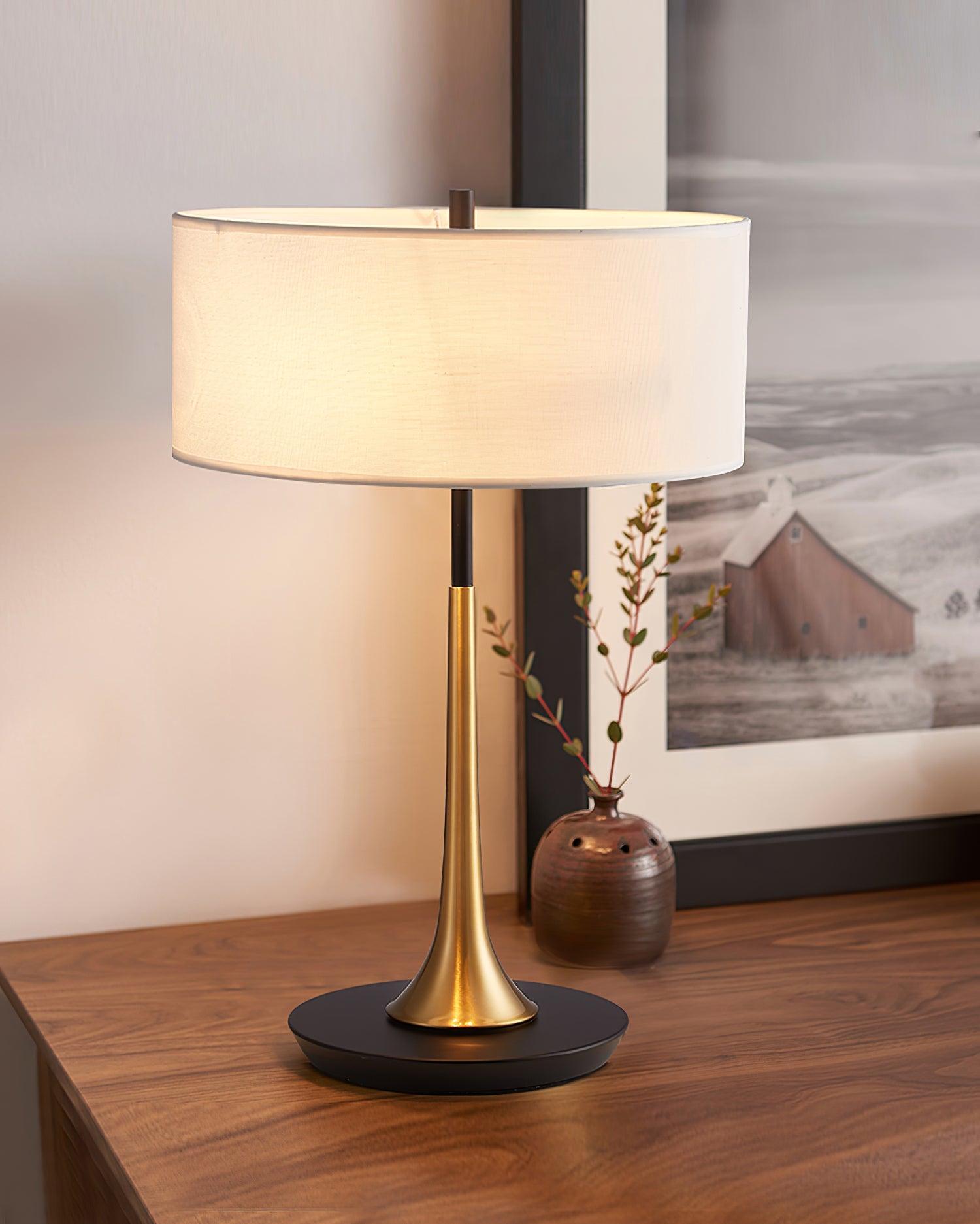 Dana Metal Table Lamp Modern Black and Gold Reading Light with White Fabric Shade