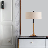 Dana Metal Table Lamp Modern Black and Gold Reading Light with White Fabric Shade