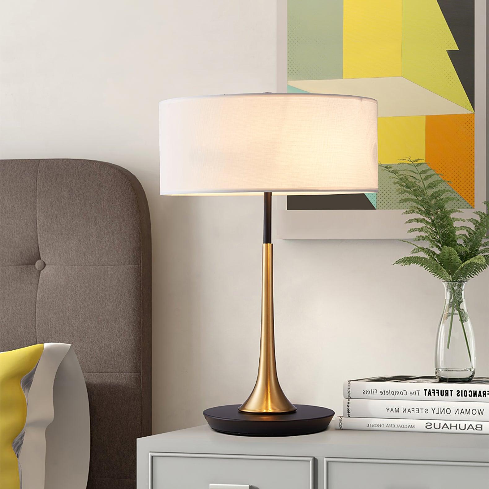 Dana Metal Table Lamp Modern Black and Gold Reading Light with White Fabric Shade