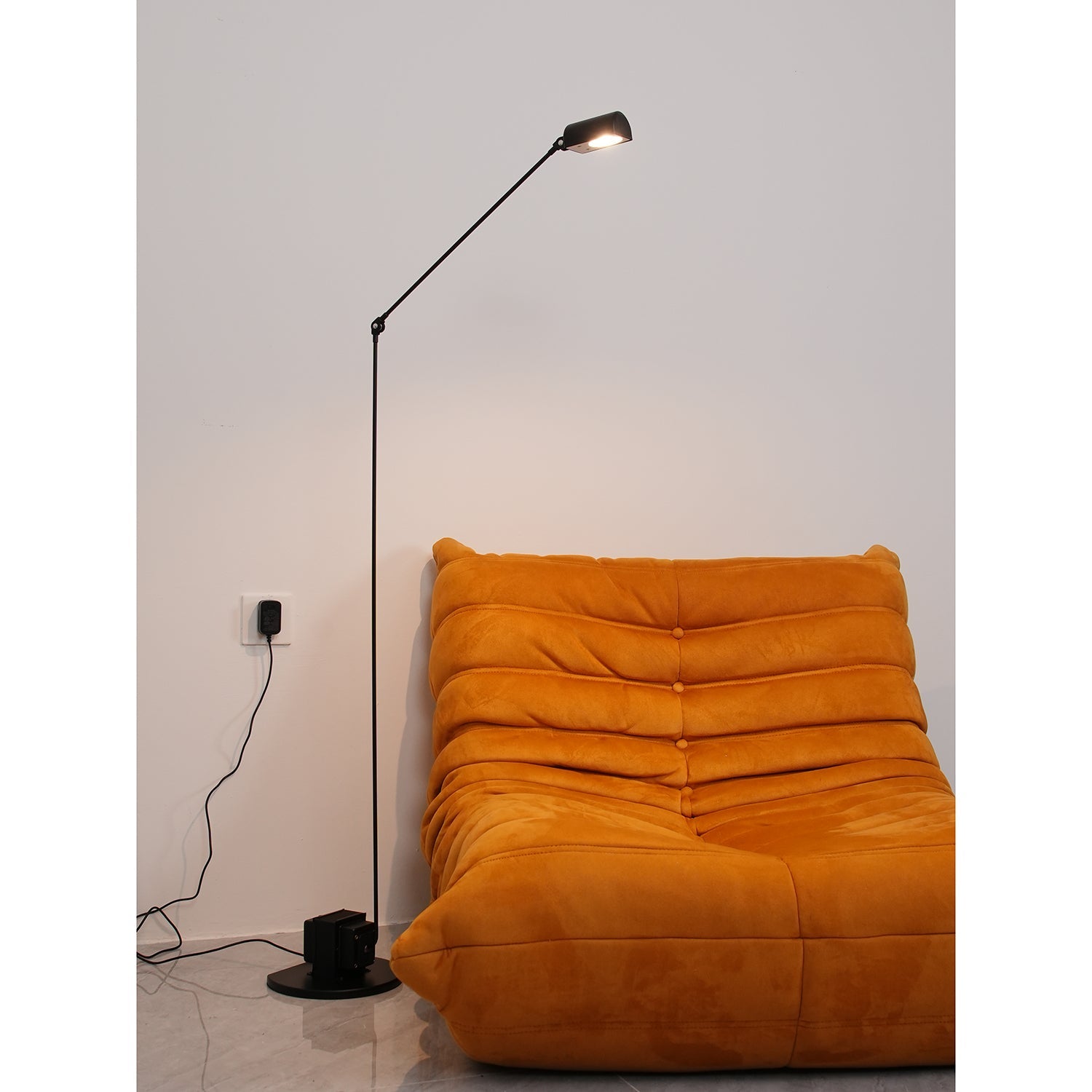 Dynamo Adjustable Arm LED Floor Lamp with Rotating Metal Diffuser and Cylindrical Base Standing Light