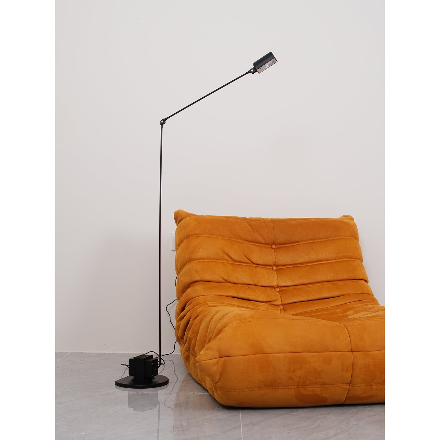 Dynamo Adjustable Arm LED Floor Lamp with Rotating Metal Diffuser and Cylindrical Base Standing Light