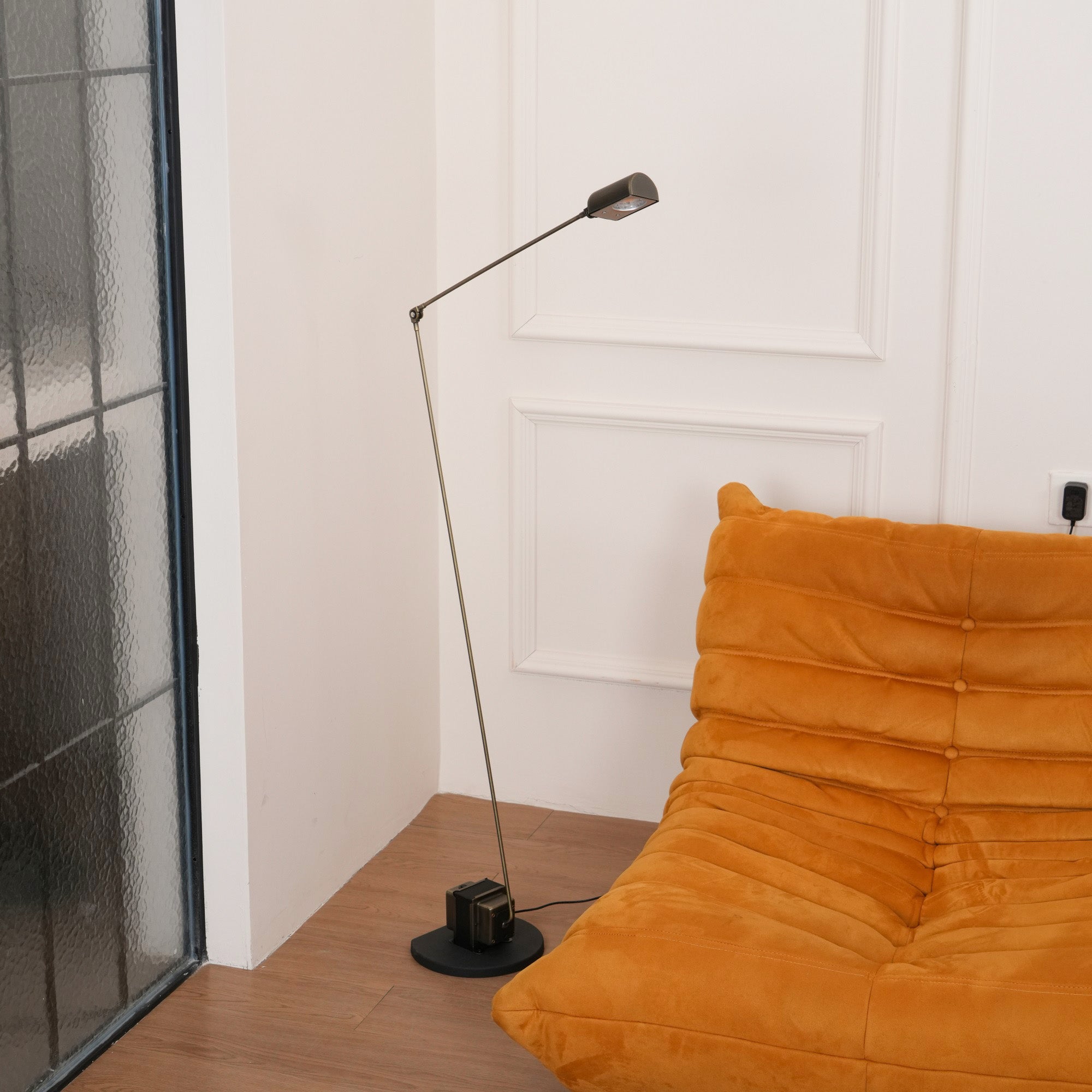 Dynamo Adjustable Arm LED Floor Lamp with Rotating Metal Diffuser and Cylindrical Base Standing Light