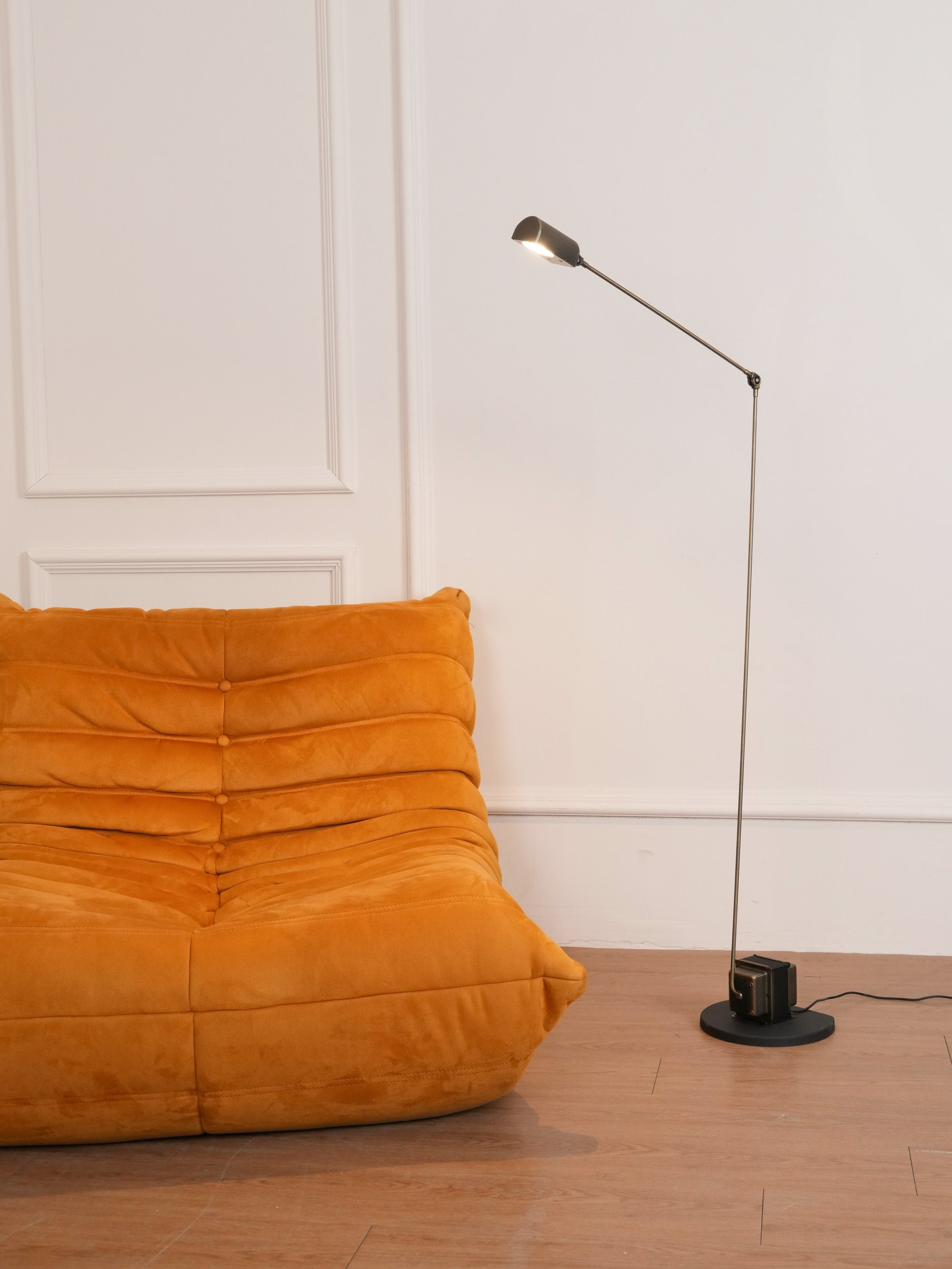 Dynamo Adjustable Arm LED Floor Lamp with Rotating Metal Diffuser and Cylindrical Base Standing Light
