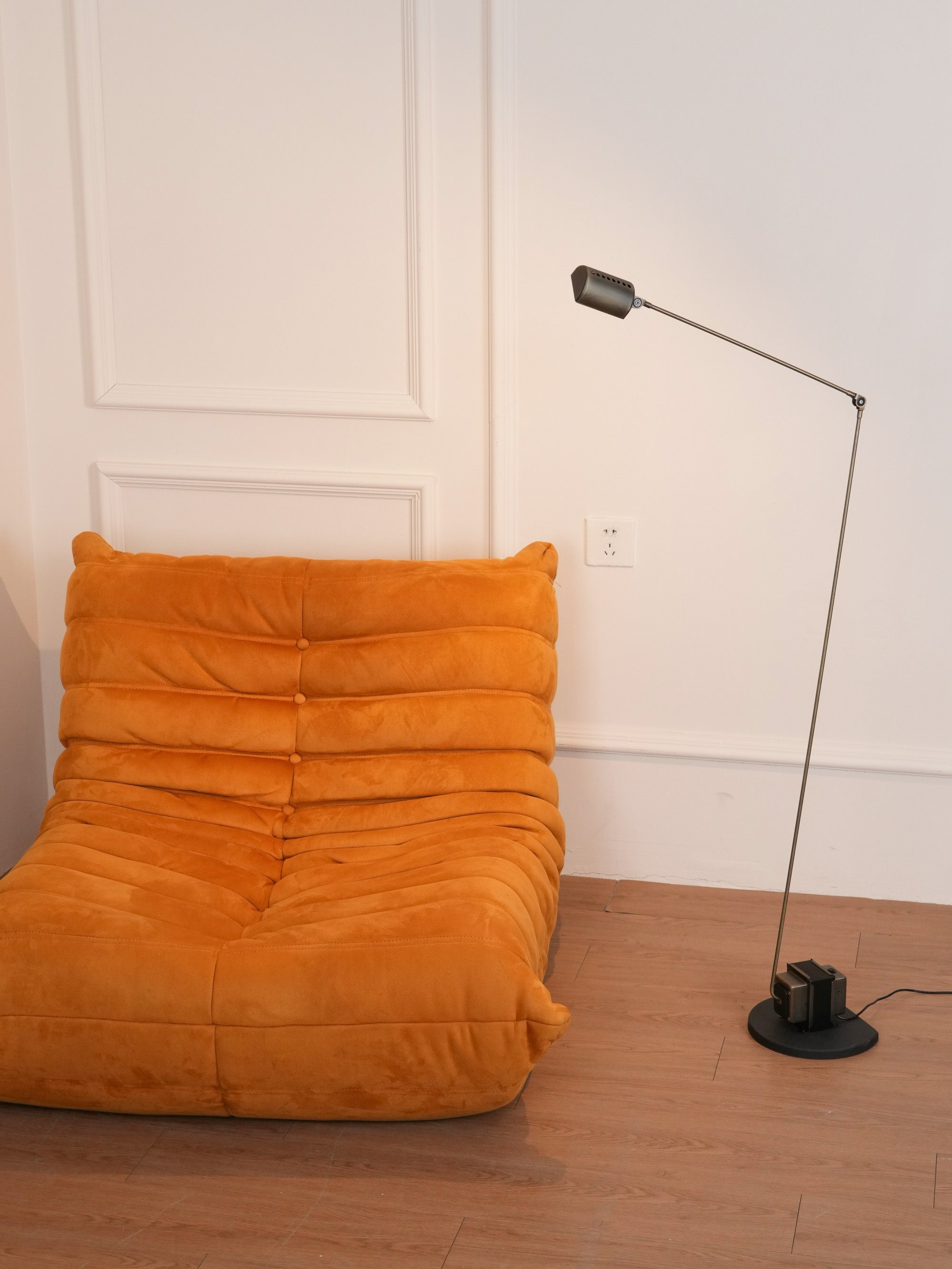 Dynamo Adjustable Arm LED Floor Lamp with Rotating Metal Diffuser and Cylindrical Base Standing Light